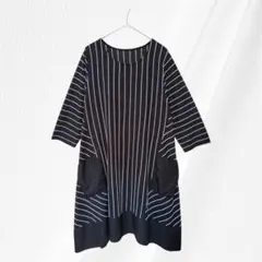 ゆったり チュニックワンピ 黒白ストライプ 体型カバーM〜L ファンタジスタ