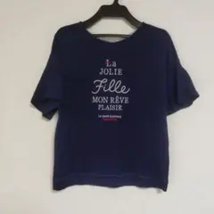 pom ponette ネイビー ロゴ刺繍 フリル袖 Tシャツのサムネイル