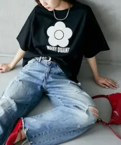 相良刺繍 Tシャツ【ブラック】MARY QUANT × PUBLUX