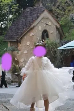 女の子 ドレス 120 白 チュール 前短後長 発表会 結婚式