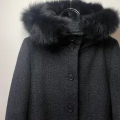 ICB フォックスファー付フードコート 黒 11号 美品