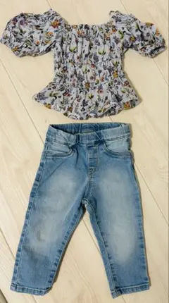 花柄オフショル トップス＆デニムパンツ セット
