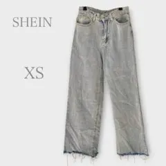 シーイン　ワイドストレートデニムパンツ　ダメージ加工　ライトブルー　XS