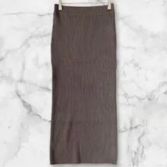 グレー リブニットタイトスカート ウエストゴム 伸縮性