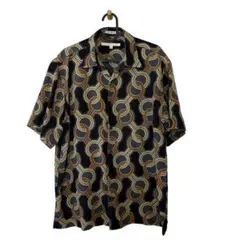 90s PERRY ELLISペリーエリス総柄半袖オープンカラー シャツ シルク