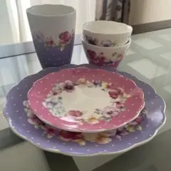 花柄ドット柄食器セット
