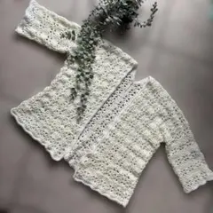 ☆crochet 透かし編み ニット カーディガン☆アイボリー/ホワイト