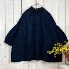 新品 コットンレース ブラウス ハイネック 綿 ブラックウォッチ M〜L