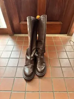 ブラウン ロングブーツ ジッパー付き