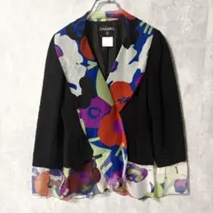 【美品】CHANEL シルク切替ツイードジャケット 34 黒のサムネイル