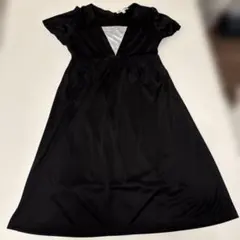 パーティドレス ワンピース 黒 半袖 袖あり 水色インナー