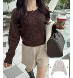 【即購入歓迎】GRL ケーブルニットカーディガン[gn315] ブラウン フリー