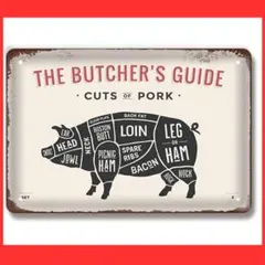 ブリキ看板　看板 ステーキ焼肉屋　豚 アメリカン　ブリキプレート　ヴィンテージ