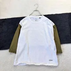 ✨インヘリット/M/白×緑/七分袖Tシャツ/切替デザイン/ロゴ/春夏/カジュアルのサムネイル