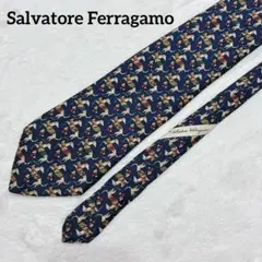 Salvatore Ferragamo フェラガモ 馬柄 ネクタイ ネイビー