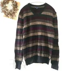 GAP ギャップ メリノウール100% Vネック ニット セーター ボーダー M