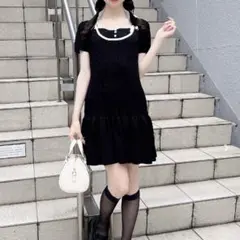 INGNI 配色ケーブル半袖ニットワンピース　黒　ホビ垢のサムネイル