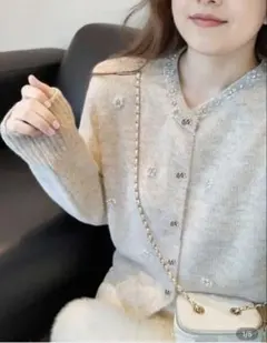 SHEIN パール装飾カーディガン　アプリコット