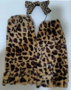 ヒョウ柄レッグウォーマー＆リボンカチューシャ