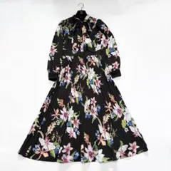 現行 QR＊ローレンラルフローレン 花柄 マキシ ワンピース フレア