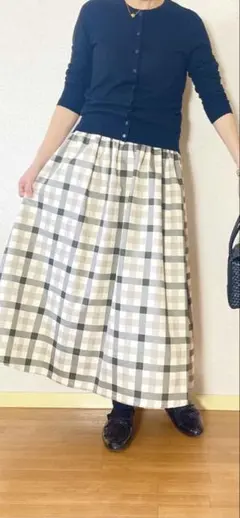 ハンドメイド　サイズ、スカート丈選べる♪ブロックチェックギャザースカート