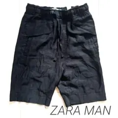 ZARA man リネンコレクション バミューダ ショーツ黒 S  ハーフパンツ