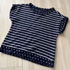 TOMMY HILFIGER ネイビー ストライプ　ドットTシャツ　XS 110