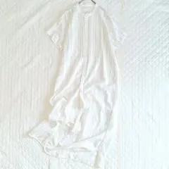 ローリーズファーム　シアーシャツロングワンピース　ホワイト　ストライプ　F