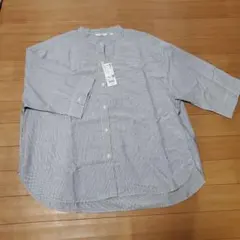 UNIQLO グレー 3XL リネンブレンド　バンドカラーシャツ