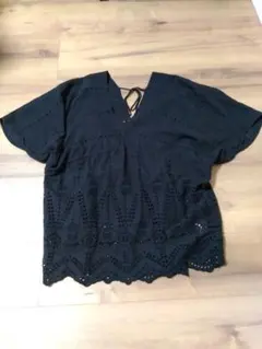 cepo カットワークレーストップス ブラック フリル袖 パンチングレース 春夏