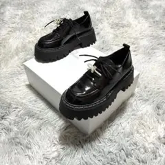 【美品】ZARA ザラ 厚底 ビジュー 36 BLACK エナメル