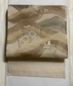 美品★袋帯　夏帯　夏　花　金　銀　正絹　長尺　丸洗い済み