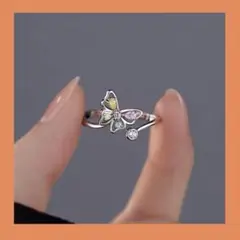 【新品未使用】蝶々 バタフライ リング 指輪 カラフル ストーン シルバー