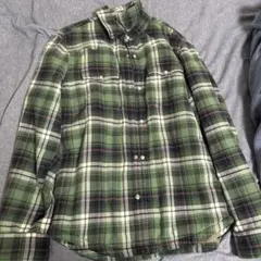 OLD UNIQLO フランネル緑チェック長袖シャツ