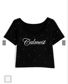 ラインストーンロゴ刺繍ショート丈Tシャツ pm984 グレイル GRL ブラック