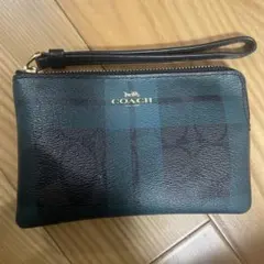 COACH レザー ポーチ ブラック/グリーン