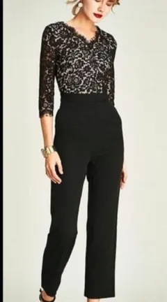 FURNA 結婚式ドレス パンツ オールインワン 　フォーマル　黒　レース