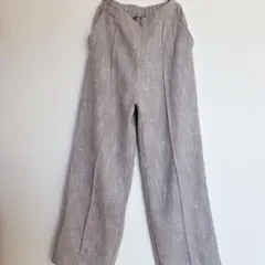 【美シルエット】ツイード調 センタープレス ワイドパンツ グレー F 洗える