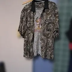 美品！SCHOTT アニマルプリント コンビシャツ／ヒョウ柄 レオパード柄