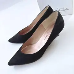 1157 銀座かねまつ パンプス ハイヒール スエード 黒 23.5cm