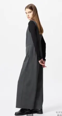 【美品】UNIQLO Vネックジャンプスーツ Lサイズ チャコールグレー