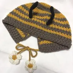 ハンドメイド みつばち ボンネット ベビー キッズ 帽子 ストライプ 即日発送