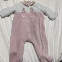 ウサギ顔刺繍フリースロンパース 60cm