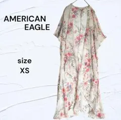 AMERICAN EAGLE 花柄 シア― ロング ドレ―プカーディガン XSのサムネイル