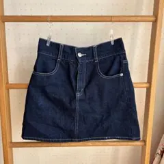 インパン付き デニムミニスカート ダークブルー 刺繍 裏地あり スカパン 韓国