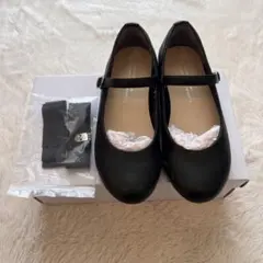 キッズ　ブラック フォーマルシューズ 19cm ストラップ付き