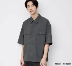 GU ダブルポケットワイドフィットシャツ （5分袖） グレー