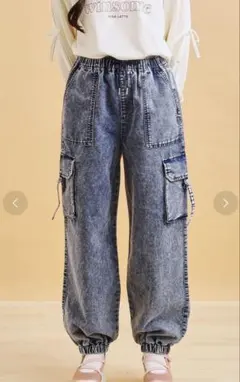 デニムカーゴパンツ （ブルー(493)） 人気完売品　PINK-latte