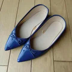 GU ブルーグレー ポインテッドトゥ フラットシューズ Lサイズ