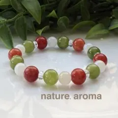 天然石ブレスレット　赤　緑　白　パワーストーンブレスレット　No.15